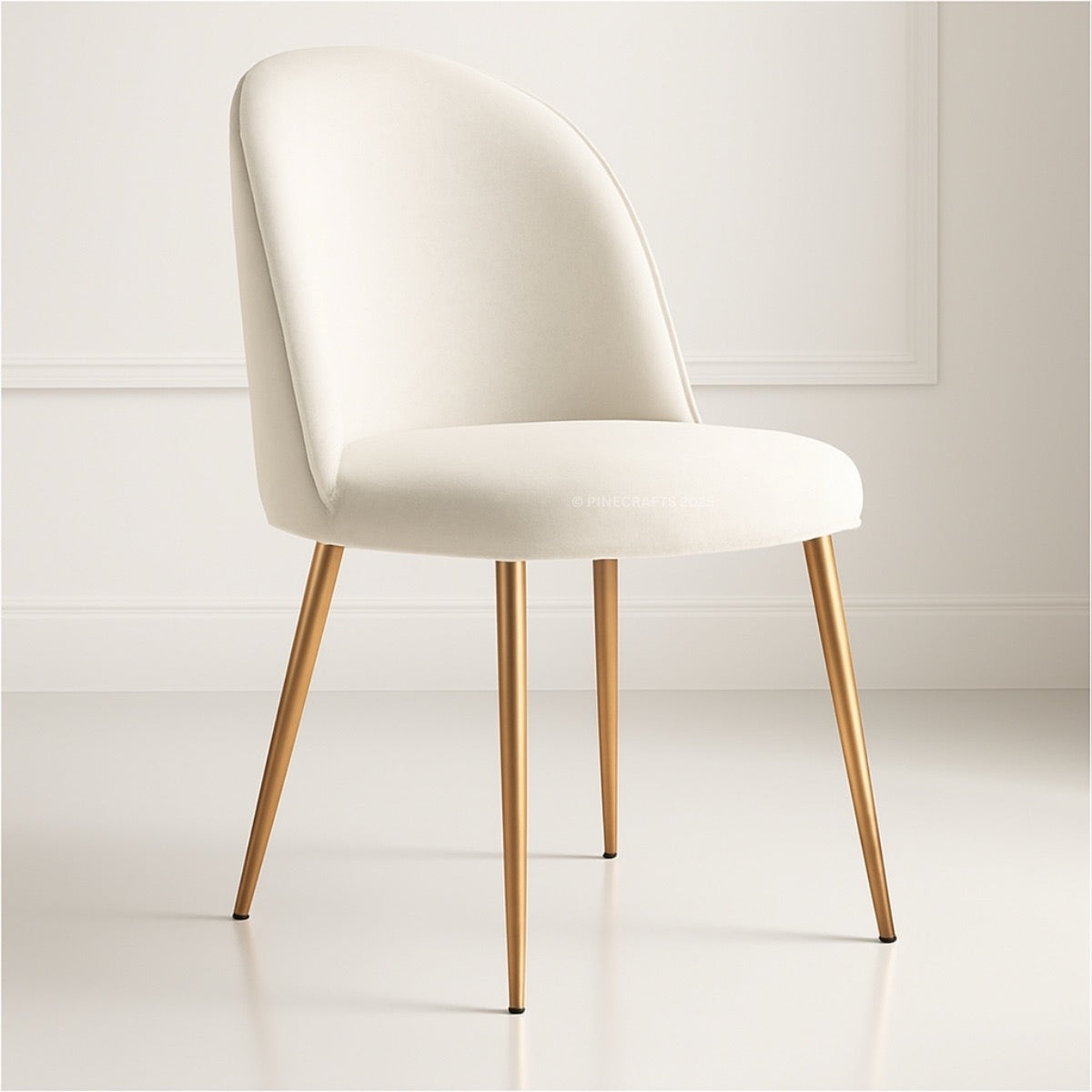 White chair with gold legs on a light background